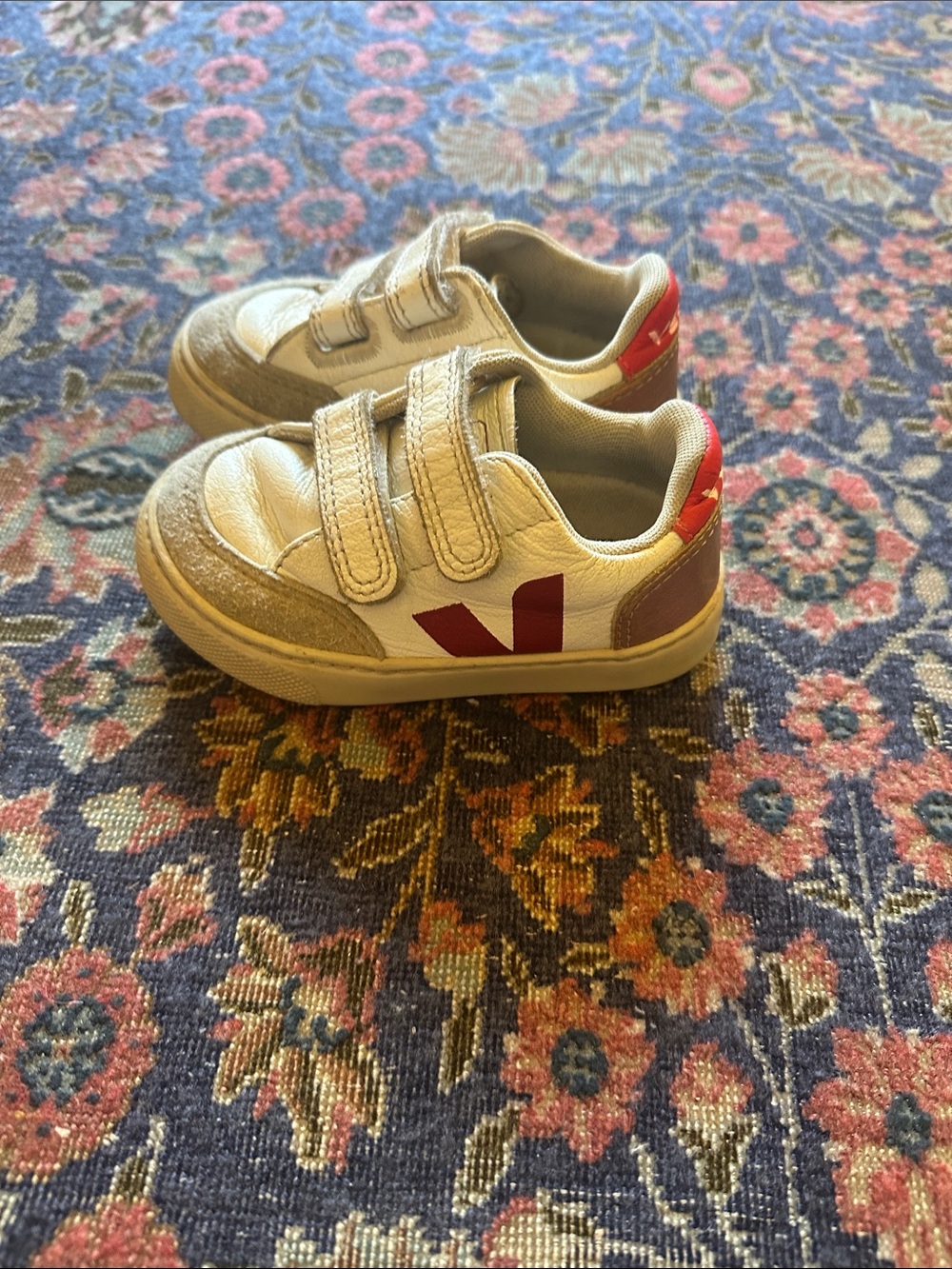 Veja White and Red Velcro Sneakers